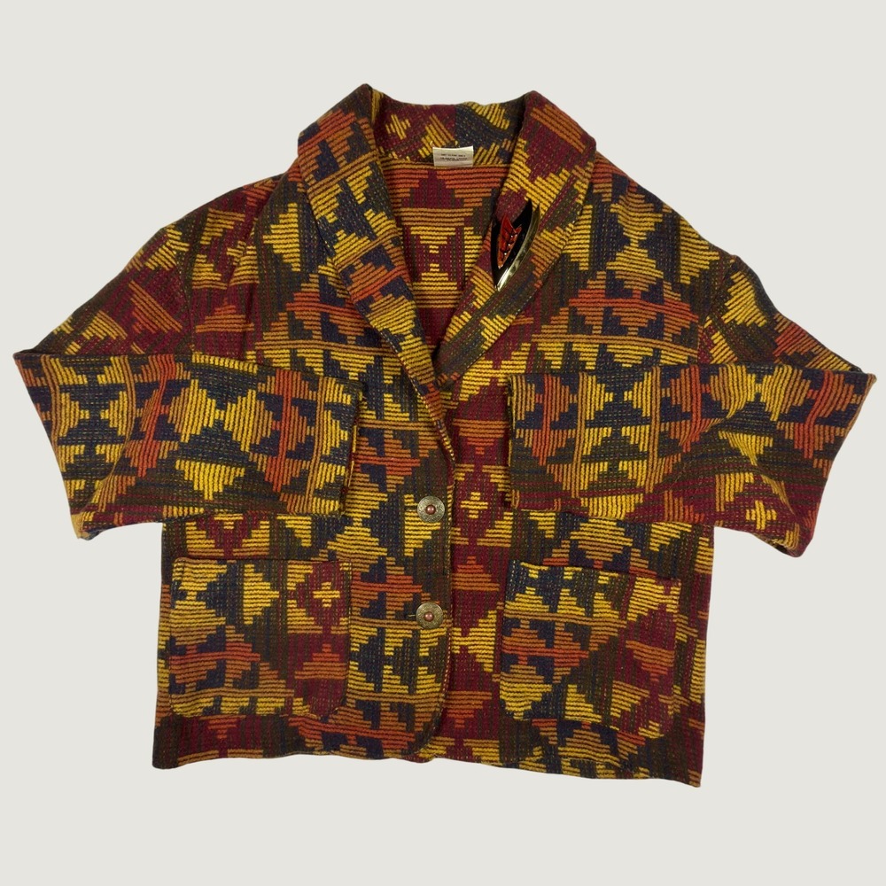 Vintage IVY Southwestern Geometric Wool Blend Jacket Made in USA Small Boho 90s